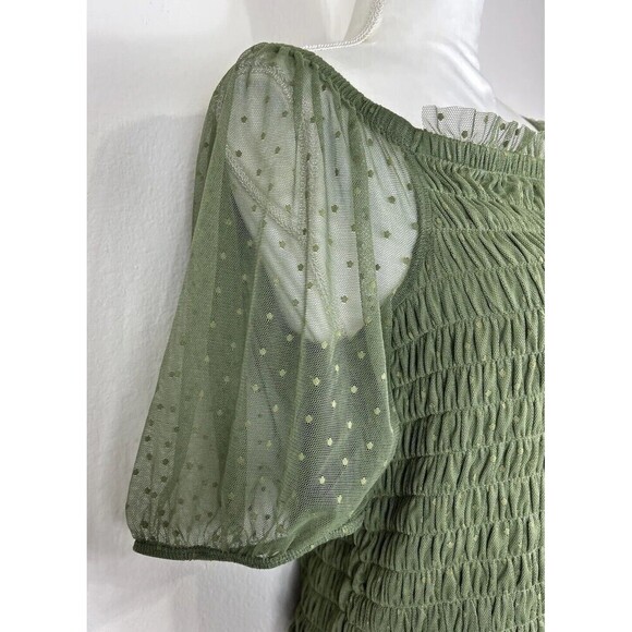 Torrid Dot Mesh Square Neck Smocked Top in Olive Plus Size 2X (18-20) - Picture 12 of 12